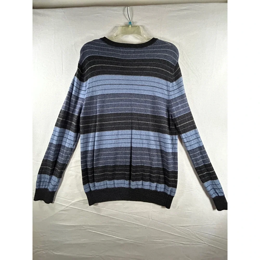 Banana Republic Mens Blue Striped‎ 100% Merino Wool Crewneck Sweater Large